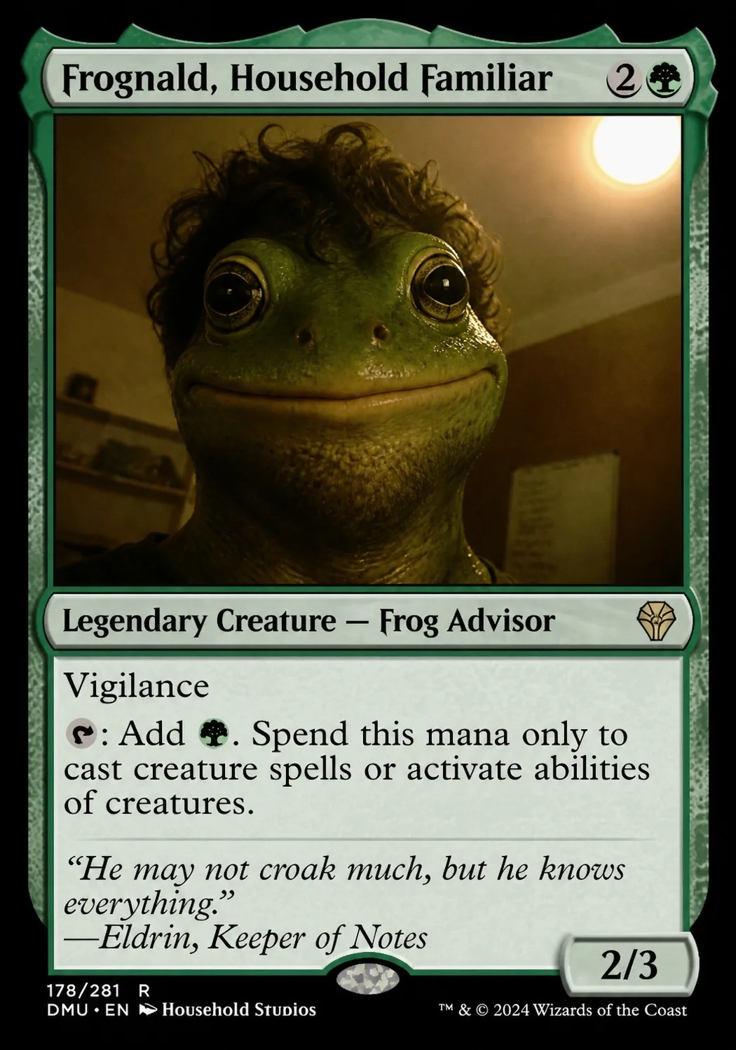 Full-color custom frog trading card